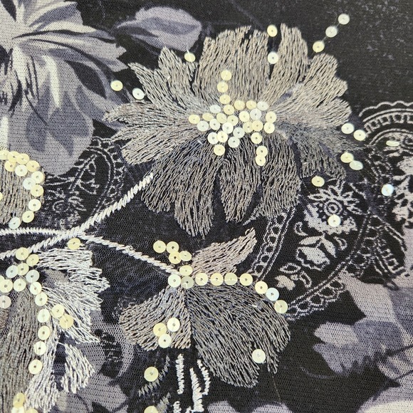 Coldwater Creek Womens Top Size 2X Black Semi Sheer Y2K Sequin Floral Whimsigoth - Picture 13 of 16